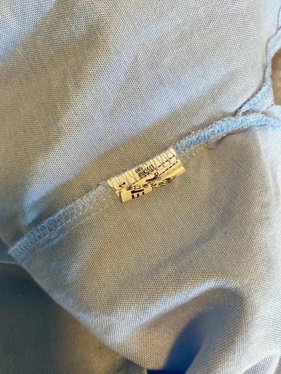 English Factory Blue Off Shoulder Stripe Trim Top Small Preppy Coastal Chic - Picture 9 of 10